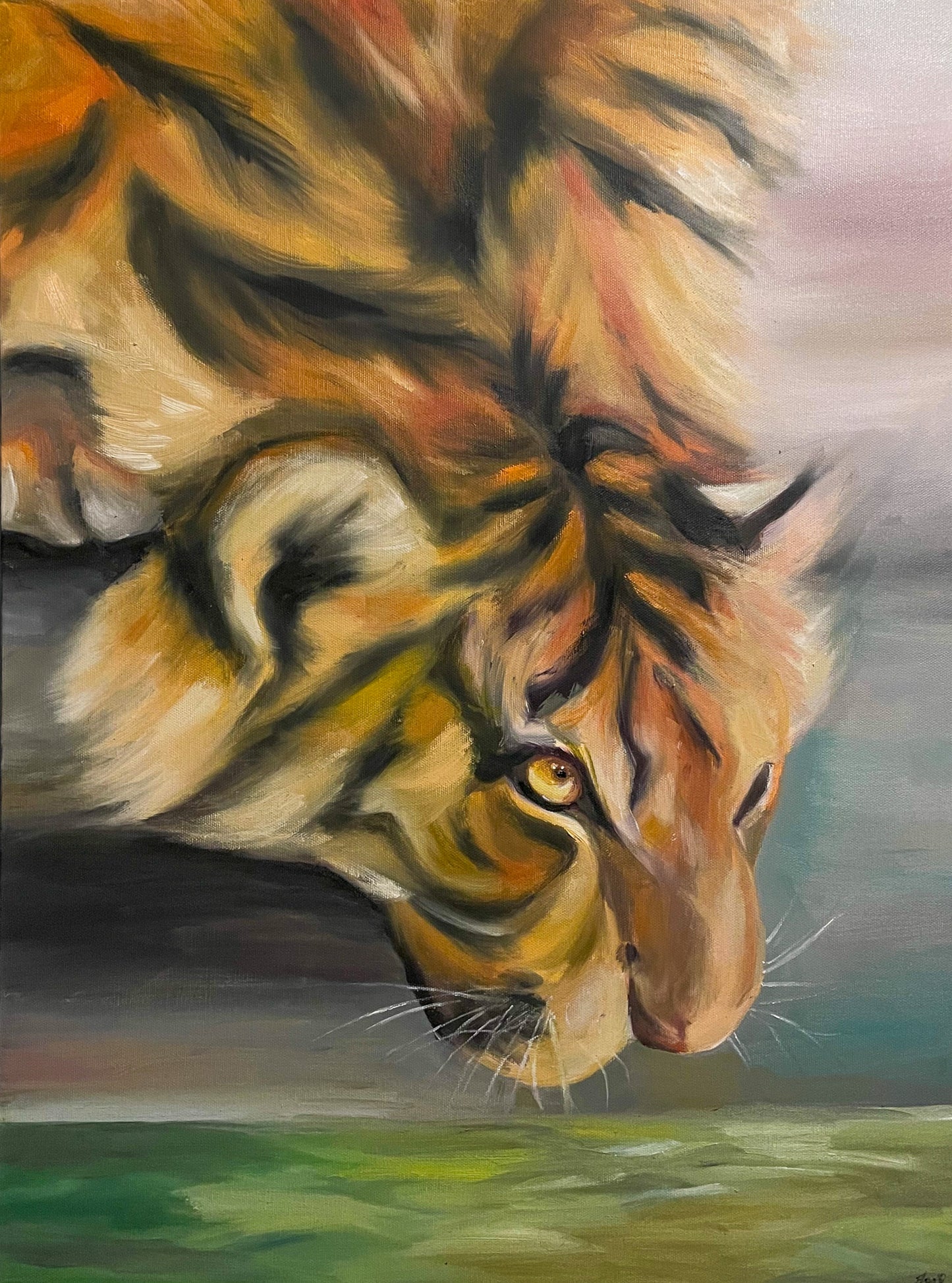 Aware - Original Oil Painting on Canvas - 18x24 inches, Realism Art Tiger wall art