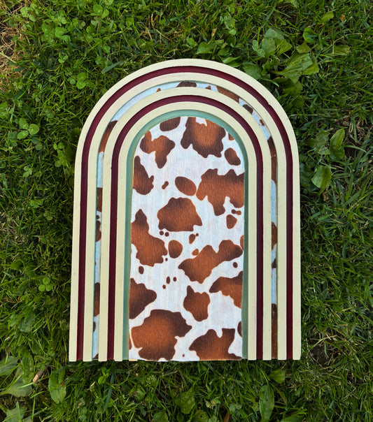 Room Decor Cowboy Arch Painting with Cow Print Fabric